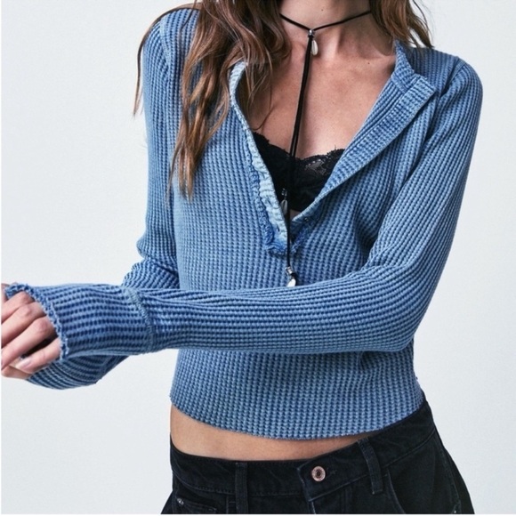 Free People One Colt Thermal Long Sleeve Henley Shirt - Picture 1 of 12